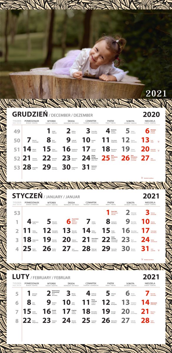 Fotokalendarz trójdzielny ze zdjęciem wzór 4